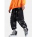 Mens All Over Cartoon Grimace Print Drawstring Cuff Denim Pants