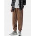 Mens Corduroy Seam Detail Solid Color Drawstring Elastic Cuffed Pants