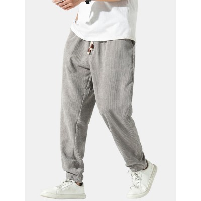 Mens Corduroy Solid Color Casual Pants With Pocket