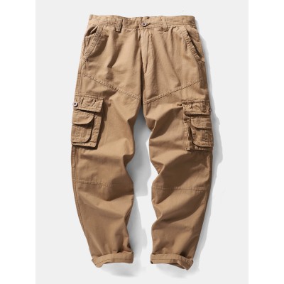 Mens Utility 100  Cotton Solid Color Casual Zipper Fly Cargo Pants