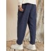 Men Corduroy Solid Elastic Waist Ankle Length Casual Pockets Pants