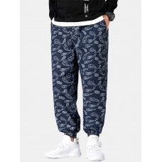 Mens Paisley Print Drawstring Ethnic Style Jogger Pants With Pocket