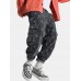 Mens All Over Currency Symbol Print Drawstring Denim Cargo Pants